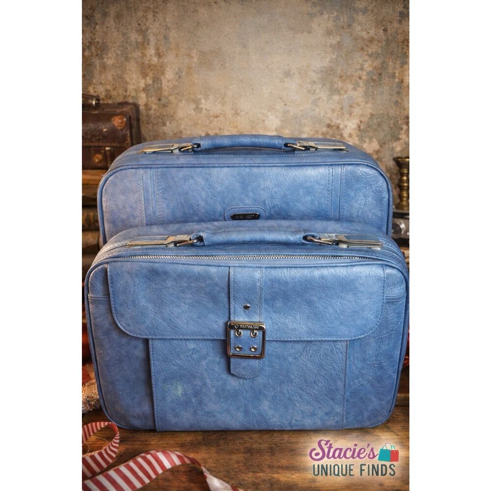 Samsonite Baby Blue Soft Faux Leather Carry On and Luggage Set Of 2